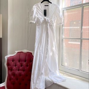 Cut Out V Neck Button Maxi Dress